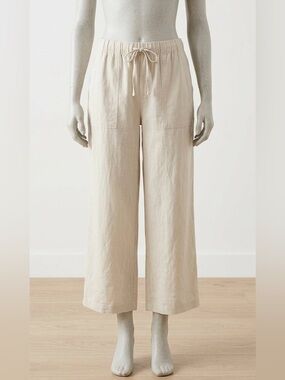 GAP Cream Drawstring Wide-Leg Linen Blend Pants NWT Size L